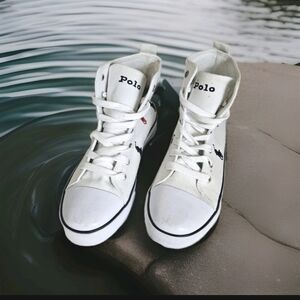 Polo Ralph Lauren Hamptyn Hi II Shoes Boys Size 5 White Canvas Lace Up Sneakers